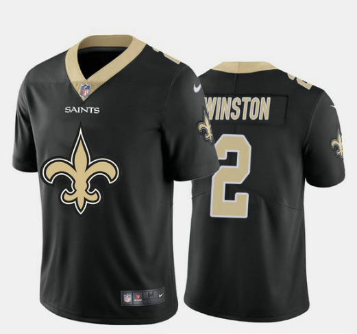 Men's New Orleans Saints #2 Jameis Winston Black 2020 Team Big Logo Limited Stitched Jersey
